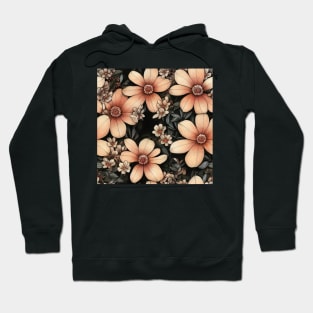 Vintage Peach Floral Design on Dark Grey Background Hoodie